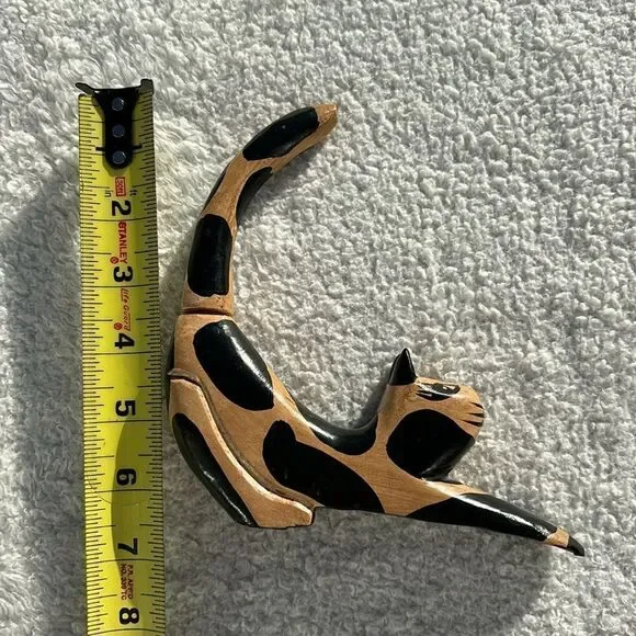 Vintage folk art hand carved‎ wooden cat sculpture MCM figurine hand painted - Picture 8 of 9